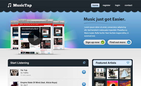 Beautiful-music-streaming-website-in-photoshop-web-design-layout-tutorials-from-2010