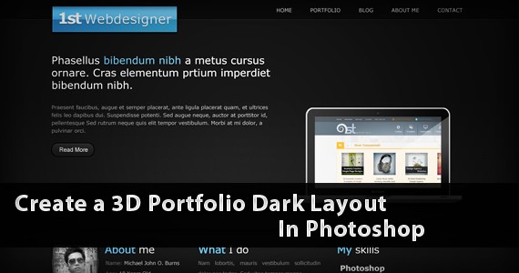 Create Amazing 3D Portfolio Dark Layout In Photoshop