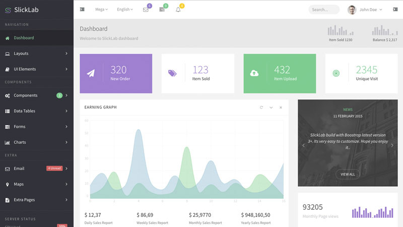 Beautifully designed and super clean flat admin dashboard template.