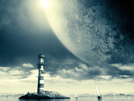 space-lighthouse-desktop-background