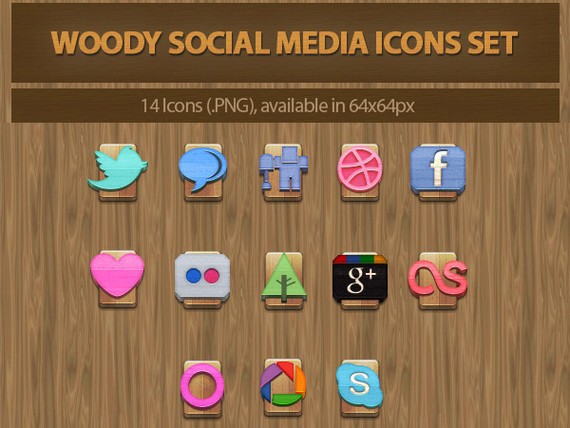 Woody Social Media Icons Set