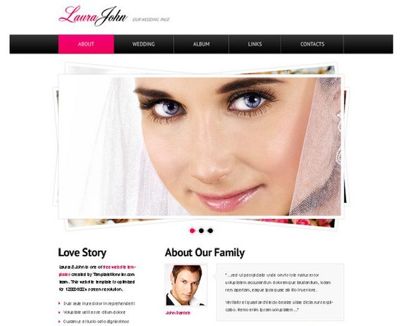 Free Wedding Website Template with jQuery Slider